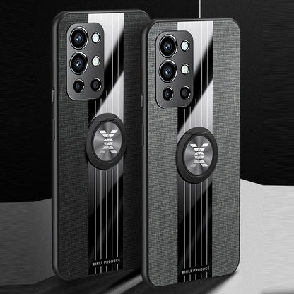 For OnePlus 9R XINLI Stitching Cloth Texture TPU Phone Case with Ring Holder(Brown) by XINLI