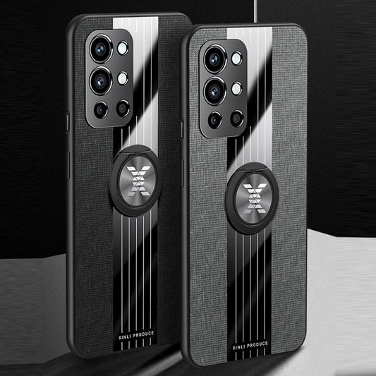 For OnePlus 9R XINLI Stitching Cloth Texture TPU Phone Case with Ring Holder(Brown) by XINLI