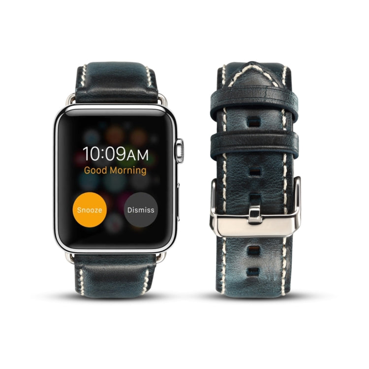 For Apple Watch Series 7 41mm / 6 & SE & 5 & 4 40mm / 3 & 2 & 1 38mm Oil Wax Retro Cowhide Strap Watch Band(Blue) by bashfashion