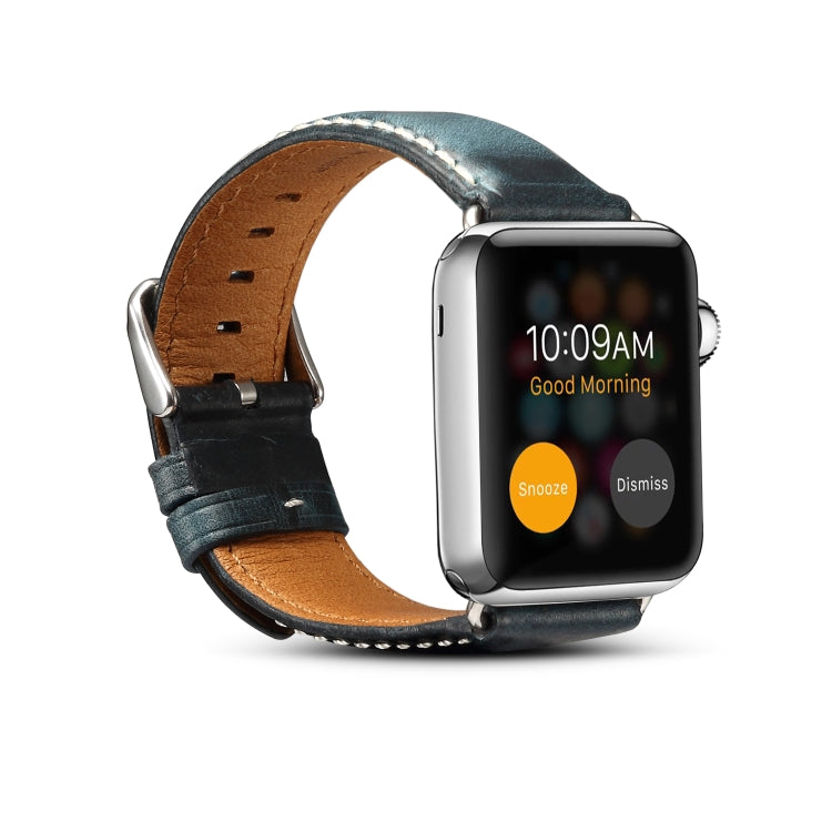 For Apple Watch Series 7 41mm / 6 & SE & 5 & 4 40mm / 3 & 2 & 1 38mm Oil Wax Retro Cowhide Strap Watch Band(Blue) by bashfashion