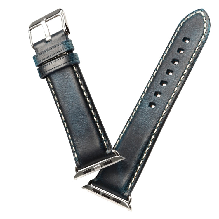For Apple Watch Series 7 41mm / 6 & SE & 5 & 4 40mm / 3 & 2 & 1 38mm Oil Wax Retro Cowhide Strap Watch Band(Blue) by bashfashion