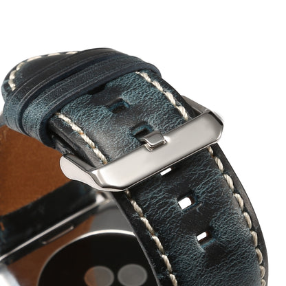 For Apple Watch Series 7 41mm / 6 & SE & 5 & 4 40mm / 3 & 2 & 1 38mm Oil Wax Retro Cowhide Strap Watch Band(Blue) by bashfashion
