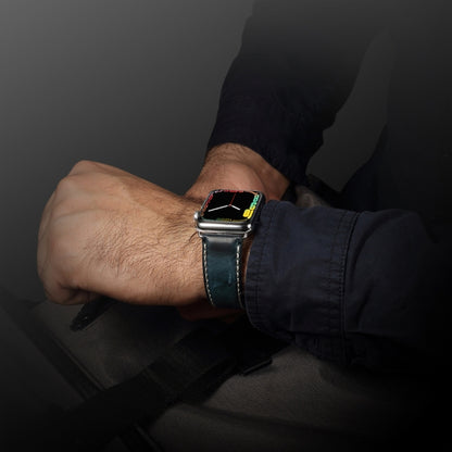 For Apple Watch Series 7 41mm / 6 & SE & 5 & 4 40mm / 3 & 2 & 1 38mm Oil Wax Retro Cowhide Strap Watch Band(Blue) by bashfashion