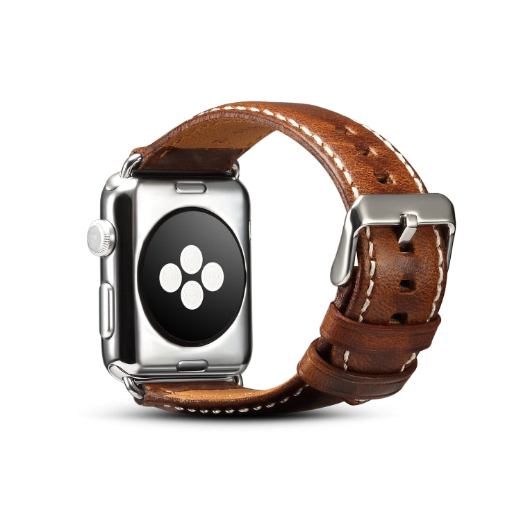 For Apple Watch Series 7 41mm / 6 & SE & 5 & 4 40mm / 3 & 2 & 1 38mm Oil Wax Retro Cowhide Strap Watch Band(Brown) by bashfashion