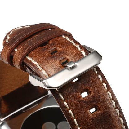 For Apple Watch Series 7 41mm / 6 & SE & 5 & 4 40mm / 3 & 2 & 1 38mm Oil Wax Retro Cowhide Strap Watch Band(Brown) by bashfashion
