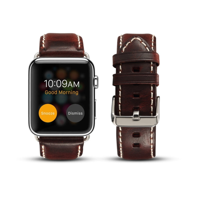 For Apple Watch Series 9&8&7 41mm / SE 3&SE 2&6&SE&5&4 40mm / 3&2&1 38mm Oil Wax Retro Cowhide Strap Watch Band(Red) by bashfashion