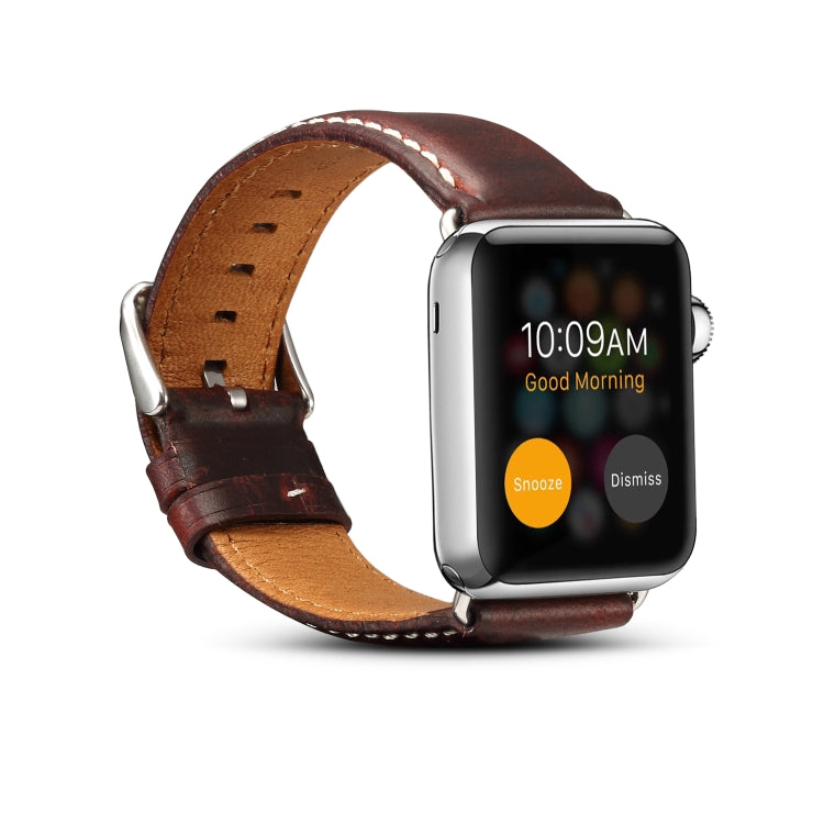 For Apple Watch Series 9&8&7 41mm / SE 3&SE 2&6&SE&5&4 40mm / 3&2&1 38mm Oil Wax Retro Cowhide Strap Watch Band(Red) by bashfashion