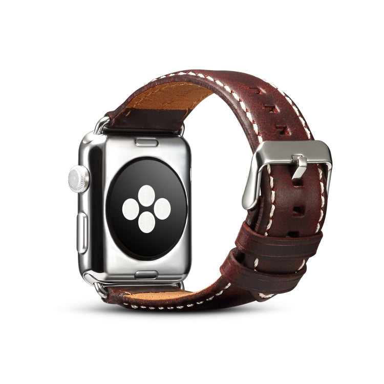 For Apple Watch Series 9&8&7 41mm / SE 3&SE 2&6&SE&5&4 40mm / 3&2&1 38mm Oil Wax Retro Cowhide Strap Watch Band(Red) by bashfashion