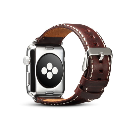 For Apple Watch Series 9&8&7 41mm / SE 3&SE 2&6&SE&5&4 40mm / 3&2&1 38mm Oil Wax Retro Cowhide Strap Watch Band(Red) by bashfashion