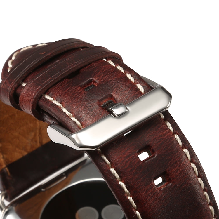For Apple Watch Series 9&8&7 41mm / SE 3&SE 2&6&SE&5&4 40mm / 3&2&1 38mm Oil Wax Retro Cowhide Strap Watch Band(Red) by bashfashion