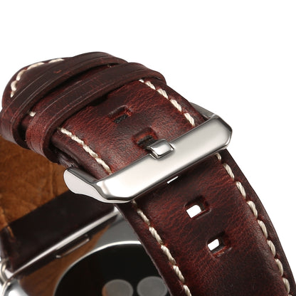 For Apple Watch Series 9&8&7 41mm / SE 3&SE 2&6&SE&5&4 40mm / 3&2&1 38mm Oil Wax Retro Cowhide Strap Watch Band(Red) by bashfashion