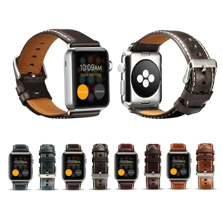 For Apple Watch Series 7 41mm / 6 & SE & 5 & 4 40mm / 3 & 2 & 1 38mm Oil Wax Retro Cowhide Strap Watch Band(Blue) by bashfashion