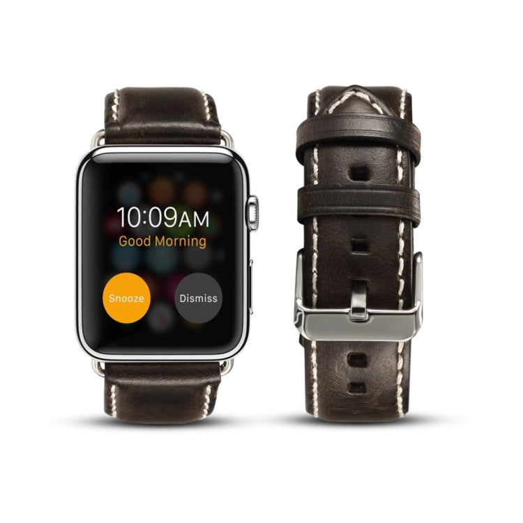 For Apple Watch Series 7 45mm / 6 & SE & 5 & 4 44mm / 3 & 2 & 1 42mm Oil Wax Retro Cowhide Strap Watch Band(Black) by bashfashion