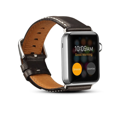 For Apple Watch Series 7 45mm / 6 & SE & 5 & 4 44mm / 3 & 2 & 1 42mm Oil Wax Retro Cowhide Strap Watch Band(Black) by bashfashion