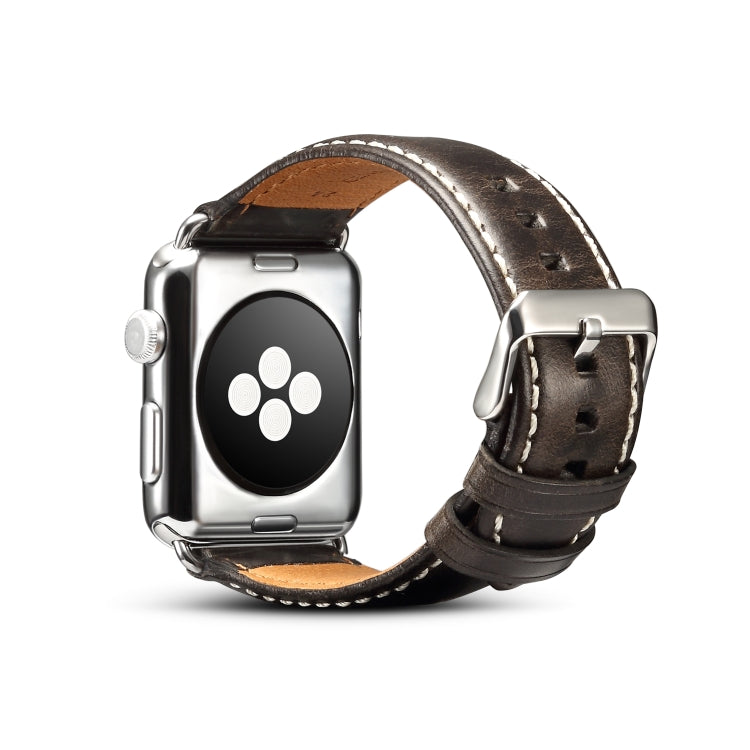 For Apple Watch Series 7 45mm / 6 & SE & 5 & 4 44mm / 3 & 2 & 1 42mm Oil Wax Retro Cowhide Strap Watch Band(Black) by bashfashion