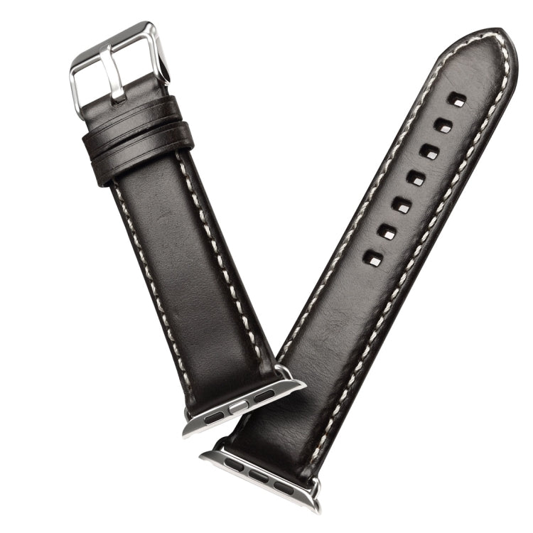 For Apple Watch Series 7 45mm / 6 & SE & 5 & 4 44mm / 3 & 2 & 1 42mm Oil Wax Retro Cowhide Strap Watch Band(Black) by bashfashion