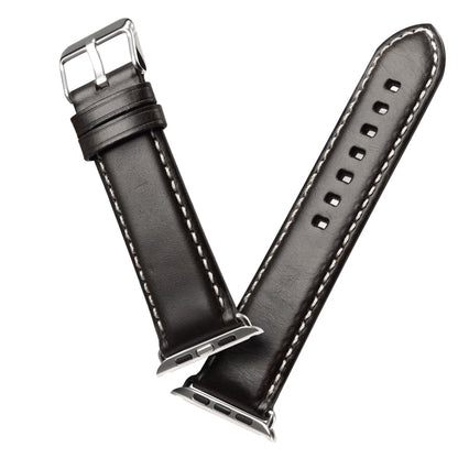 For Apple Watch Series 7 45mm / 6 & SE & 5 & 4 44mm / 3 & 2 & 1 42mm Oil Wax Retro Cowhide Strap Watch Band(Black) by bashfashion