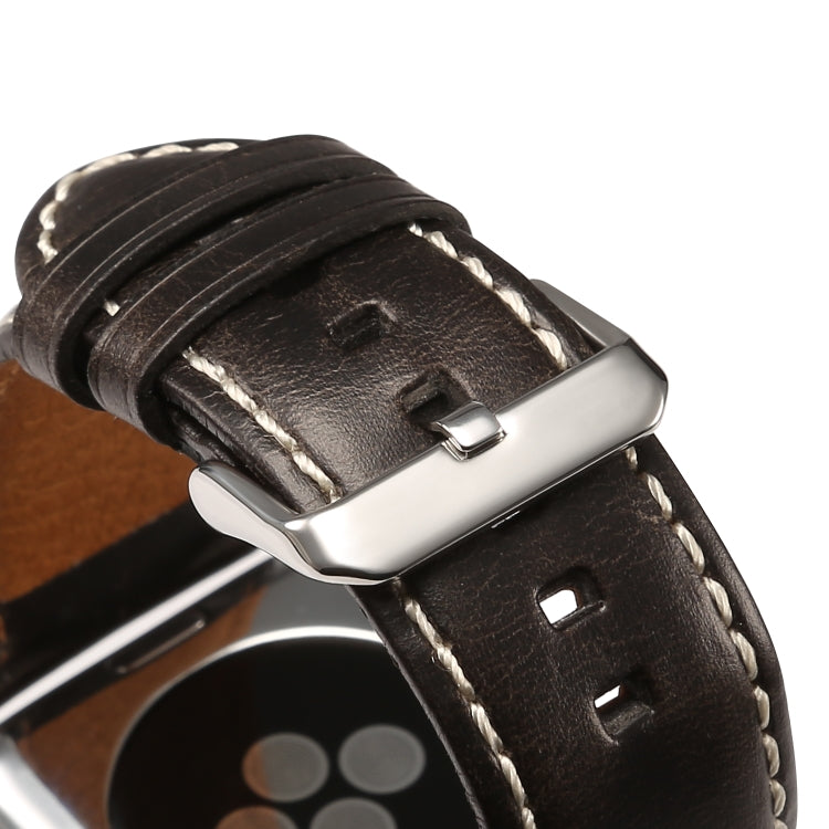 For Apple Watch Series 7 45mm / 6 & SE & 5 & 4 44mm / 3 & 2 & 1 42mm Oil Wax Retro Cowhide Strap Watch Band(Black) by bashfashion