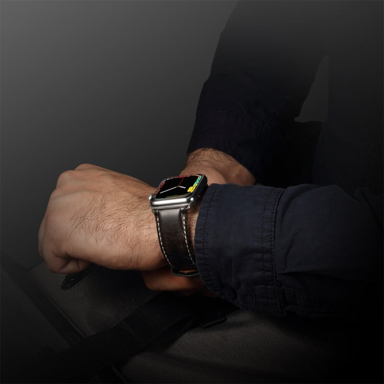 For Apple Watch Series 7 45mm / 6 & SE & 5 & 4 44mm / 3 & 2 & 1 42mm Oil Wax Retro Cowhide Strap Watch Band(Black) by bashfashion