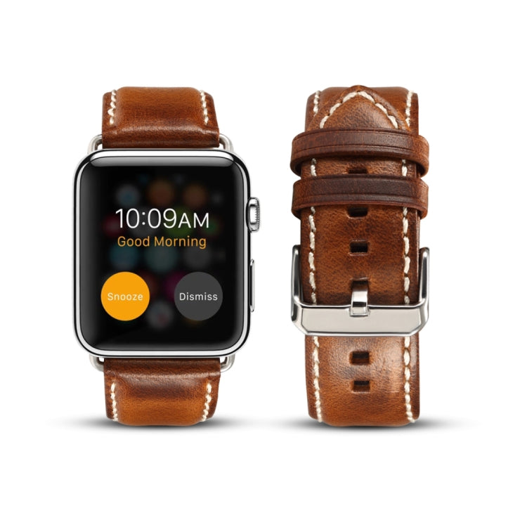 For Apple Watch Series 7 45mm / 6 & SE & 5 & 4 44mm / 3 & 2 & 1 42mm Oil Wax Retro Cowhide Strap Watch Band(Brown) by bashfashion