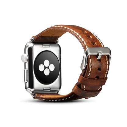 For Apple Watch Series 7 45mm / 6 & SE & 5 & 4 44mm / 3 & 2 & 1 42mm Oil Wax Retro Cowhide Strap Watch Band(Brown) by bashfashion