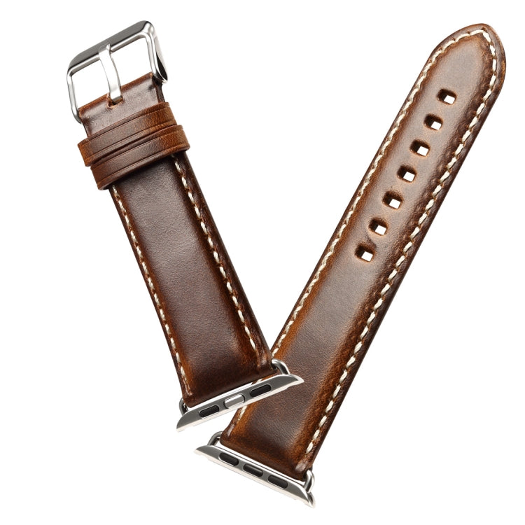For Apple Watch Series 7 45mm / 6 & SE & 5 & 4 44mm / 3 & 2 & 1 42mm Oil Wax Retro Cowhide Strap Watch Band(Brown) by bashfashion