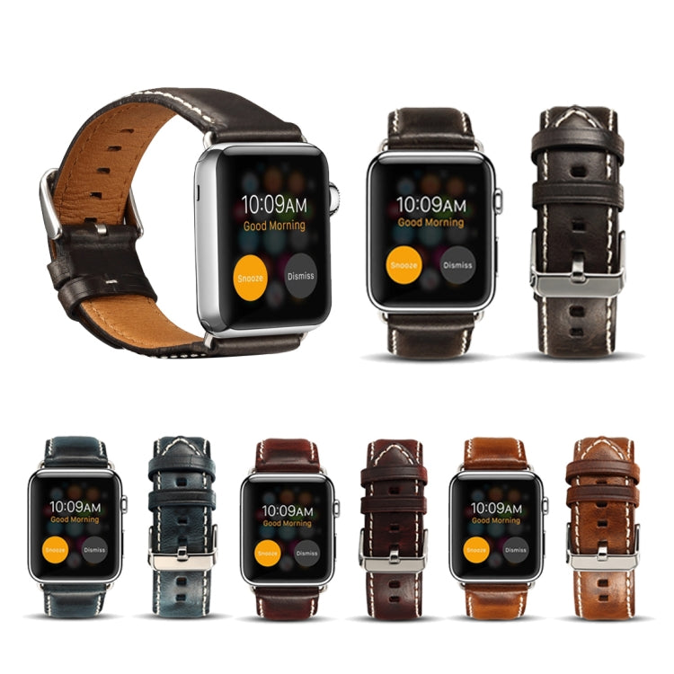For Apple Watch Series 7 45mm / 6 & SE & 5 & 4 44mm / 3 & 2 & 1 42mm Oil Wax Retro Cowhide Strap Watch Band(Blue) by bashfashion