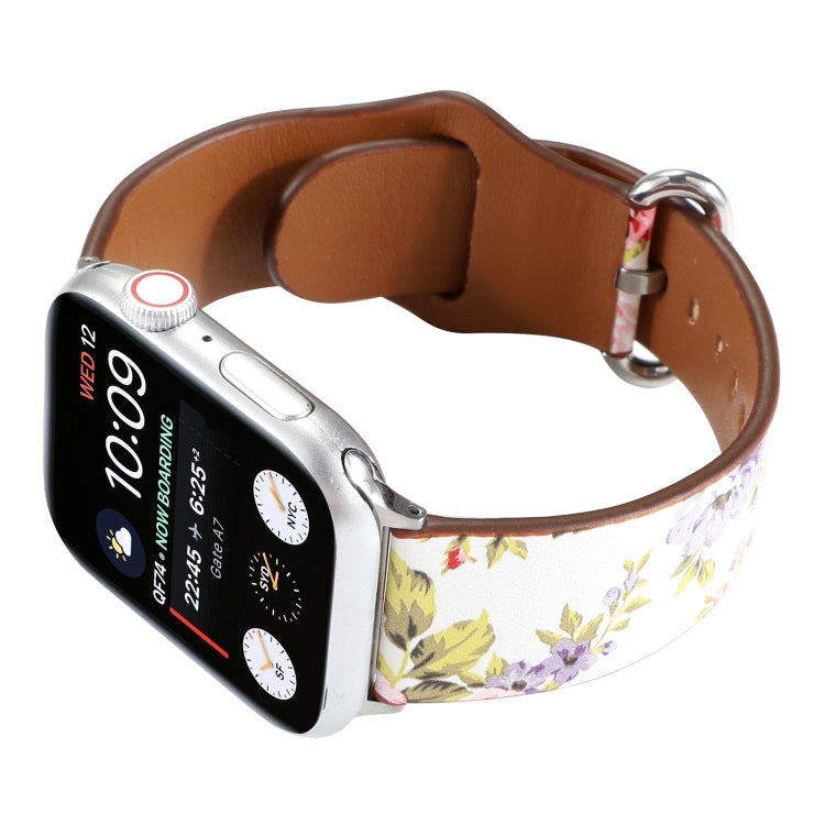 For Apple Watch Series 7 41mm / 6 & SE & 5 & 4 40mm / 3 & 2 & 1 38mm Floral Strap Watch Band(White Pink) by bashfashion