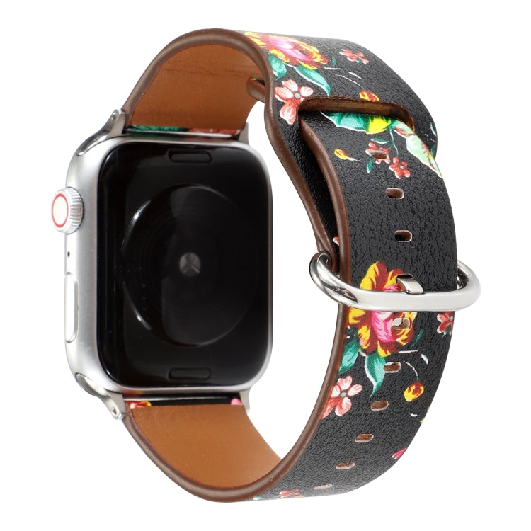 For Apple Watch Series 9&8&7 41mm / SE 3&SE 2&6&SE&5&4 40mm / 3&2&1 38mm Floral Strap Watch Band(Black Red) by bashfashion