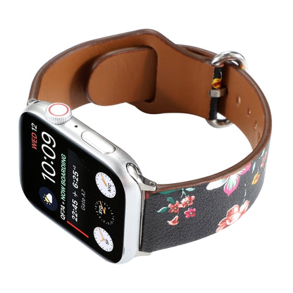 For Apple Watch Series 9&8&7 41mm / SE 3&SE 2&6&SE&5&4 40mm / 3&2&1 38mm Floral Strap Watch Band(Black Red) by bashfashion