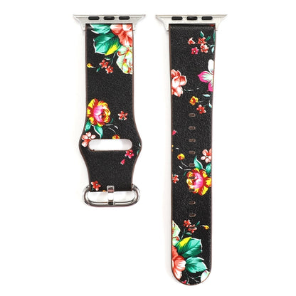For Apple Watch Series 9&8&7 41mm / SE 3&SE 2&6&SE&5&4 40mm / 3&2&1 38mm Floral Strap Watch Band(Black Red) by bashfashion