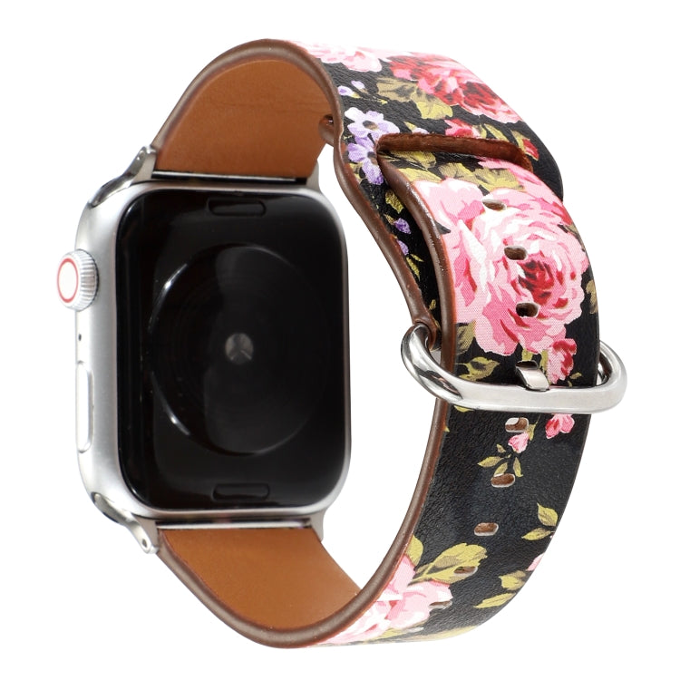 For Apple Watch Series 7 45mm / 6 & SE & 5 & 4 44mm / 3 & 2 & 1 42mm Floral Strap Watch Band(Black Pink) by bashfashion