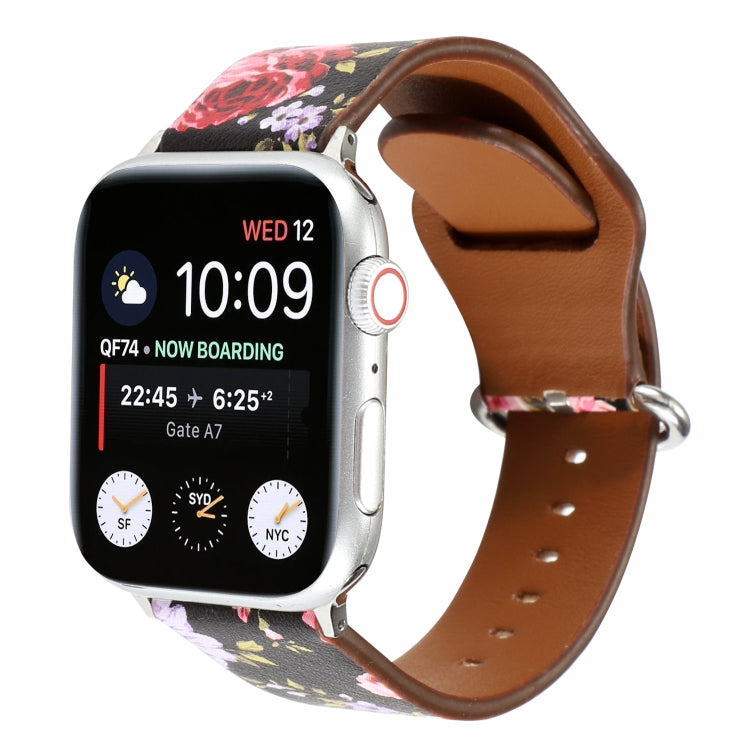 For Apple Watch Series 7 45mm / 6 & SE & 5 & 4 44mm / 3 & 2 & 1 42mm Floral Strap Watch Band(Black Pink) by bashfashion