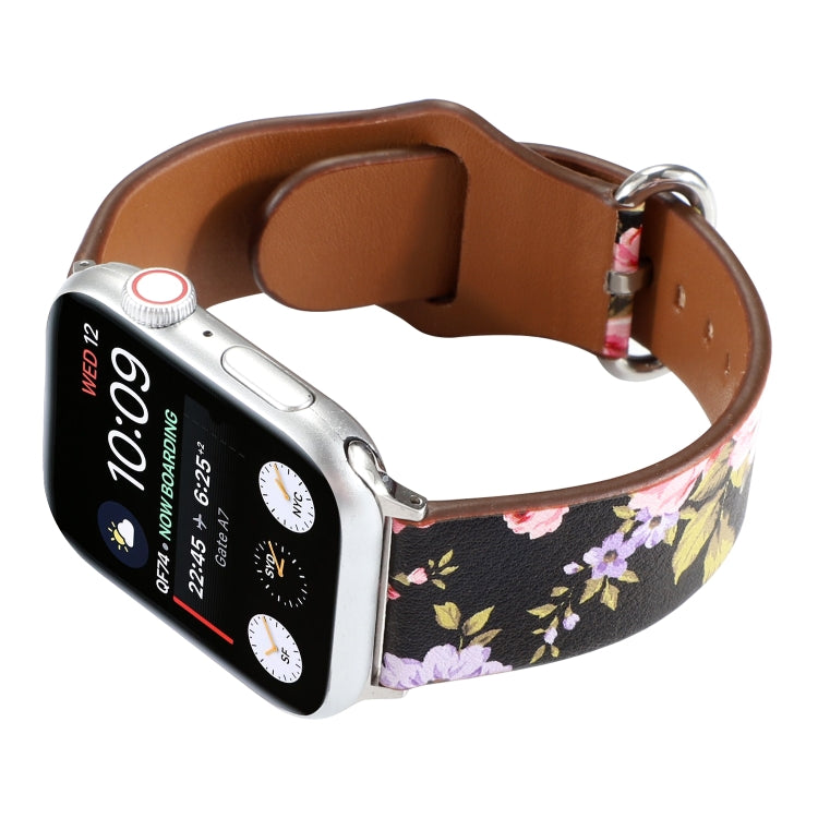 For Apple Watch Series 7 45mm / 6 & SE & 5 & 4 44mm / 3 & 2 & 1 42mm Floral Strap Watch Band(Black Pink) by bashfashion