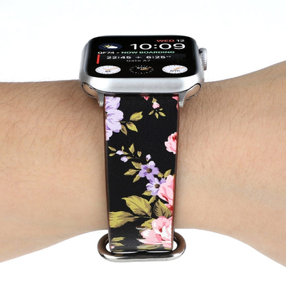 For Apple Watch Series 7 45mm / 6 & SE & 5 & 4 44mm / 3 & 2 & 1 42mm Floral Strap Watch Band(Black Pink) by bashfashion