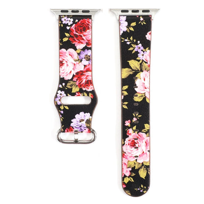 For Apple Watch Series 7 45mm / 6 & SE & 5 & 4 44mm / 3 & 2 & 1 42mm Floral Strap Watch Band(Black Pink) by bashfashion