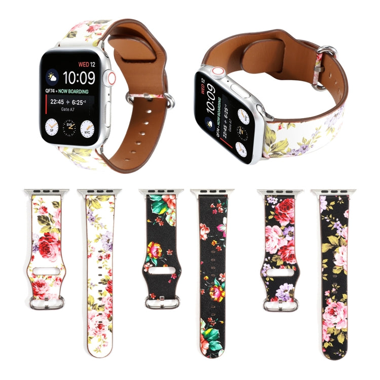 For Apple Watch Series 7 45mm / 6 & SE & 5 & 4 44mm / 3 & 2 & 1 42mm Floral Strap Watch Band(Black Pink) by bashfashion