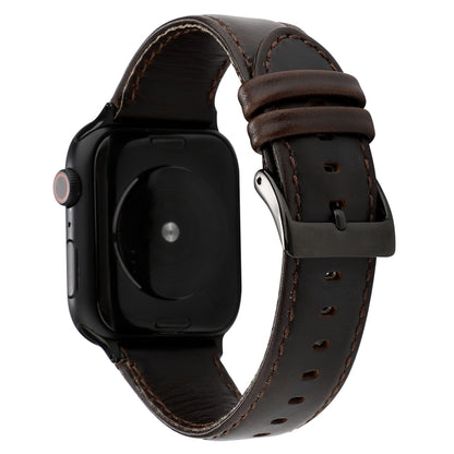 For Apple Watch Series 9&8&7 41mm / SE 3&SE 2&6&SE&5&4 40mm / 3&2&1 38mm Oil Wax Crazy Horse Texture Genuine Leather Watch Band(Coffee) by bashfashion