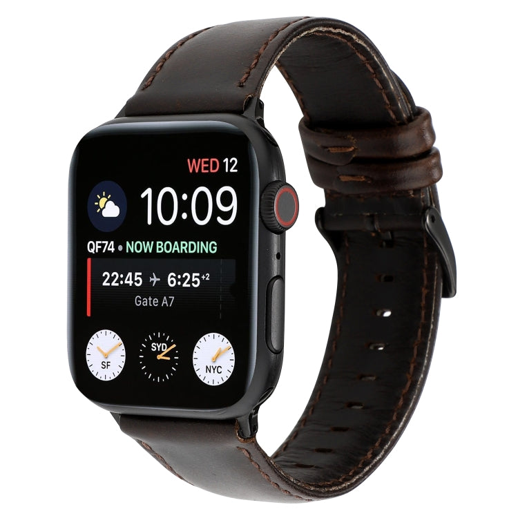 For Apple Watch Series 9&8&7 41mm / SE 3&SE 2&6&SE&5&4 40mm / 3&2&1 38mm Oil Wax Crazy Horse Texture Genuine Leather Watch Band(Coffee) by bashfashion