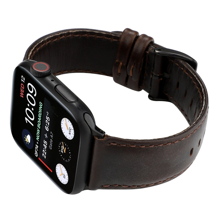 For Apple Watch Series 9&8&7 41mm / SE 3&SE 2&6&SE&5&4 40mm / 3&2&1 38mm Oil Wax Crazy Horse Texture Genuine Leather Watch Band(Coffee) by bashfashion