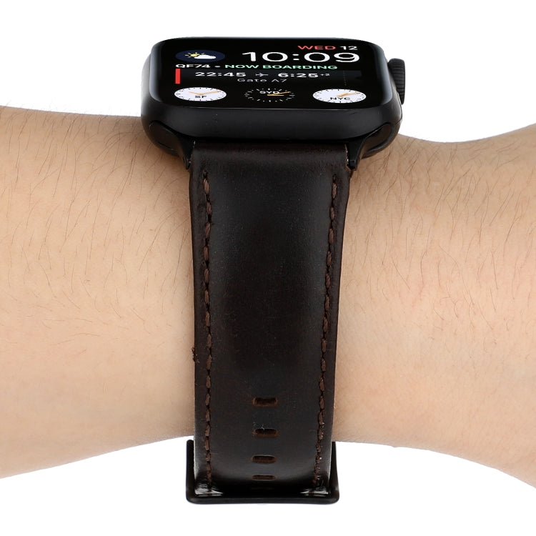 For Apple Watch Series 9&8&7 41mm / SE 3&SE 2&6&SE&5&4 40mm / 3&2&1 38mm Oil Wax Crazy Horse Texture Genuine Leather Watch Band(Coffee) by bashfashion