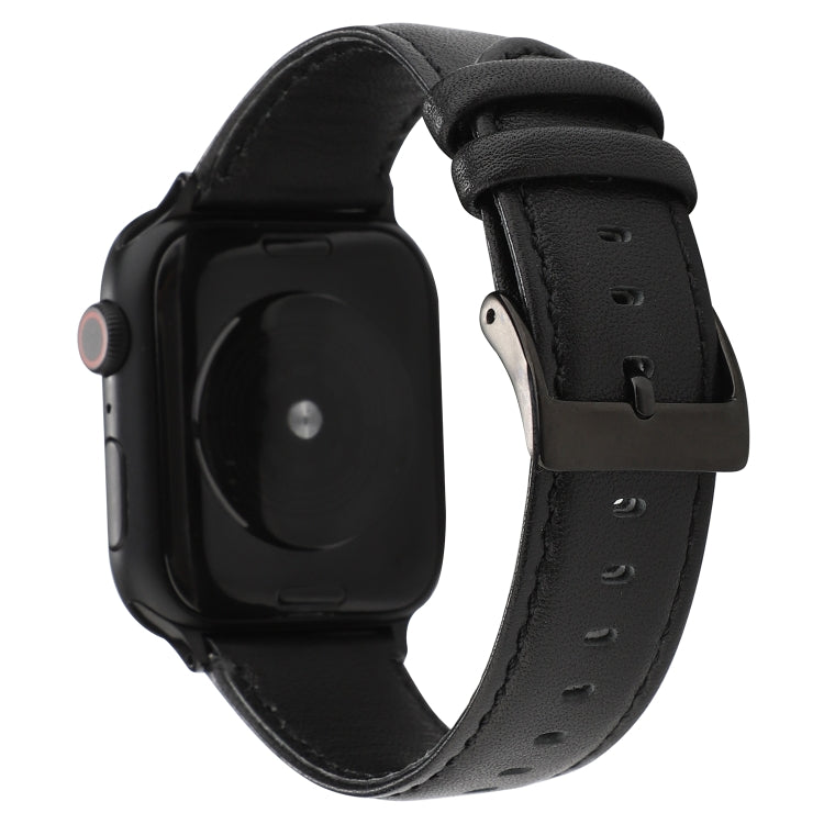 For Apple Watch Series 7 45mm / 6 & SE & 5 & 4 44mm / 3 & 2 & 1 42mm Oil Wax Crazy Horse Texture Genuine Leather Watch Band(Black) by bashfashion