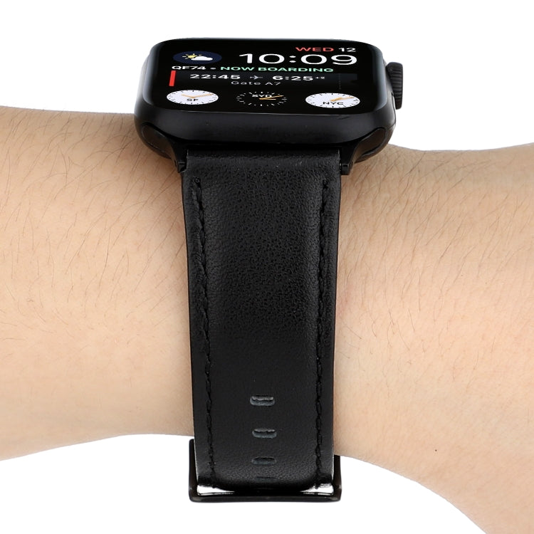 For Apple Watch Series 7 45mm / 6 & SE & 5 & 4 44mm / 3 & 2 & 1 42mm Oil Wax Crazy Horse Texture Genuine Leather Watch Band(Black) by bashfashion