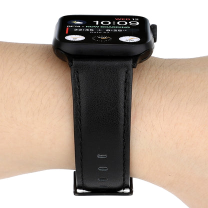 For Apple Watch Series 7 45mm / 6 & SE & 5 & 4 44mm / 3 & 2 & 1 42mm Oil Wax Crazy Horse Texture Genuine Leather Watch Band(Black) by bashfashion