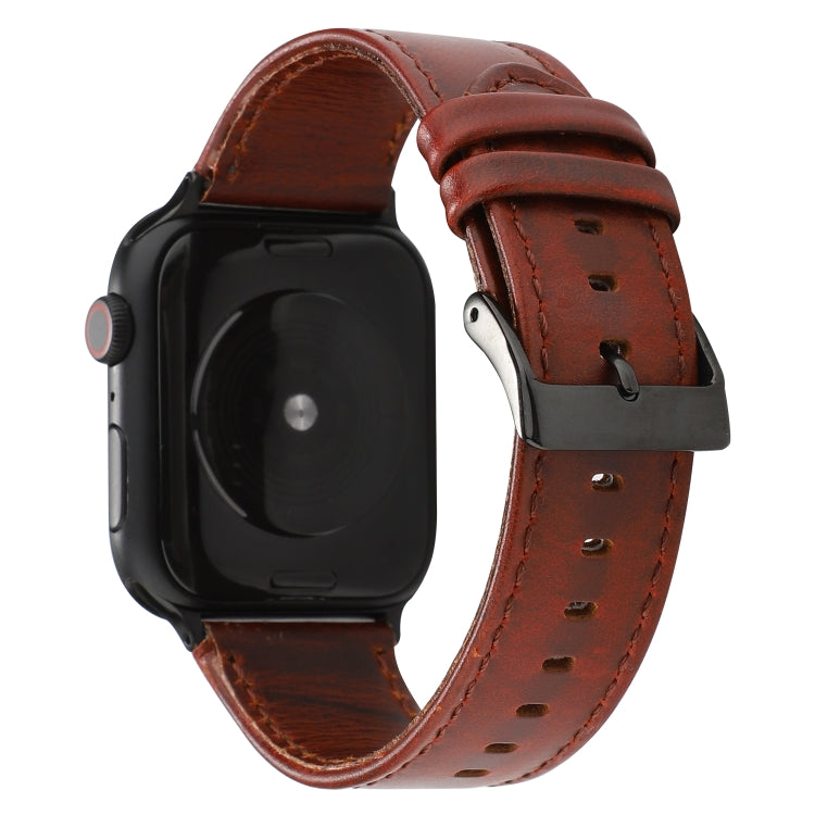 For Apple Watch Series 7 45mm / 6 & SE & 5 & 4 44mm / 3 & 2 & 1 42mm Oil Wax Crazy Horse Texture Genuine Leather Watch Band(Red-brown) by bashfashion