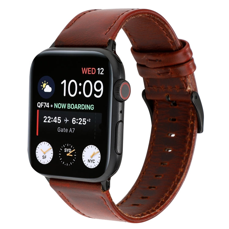 For Apple Watch Series 7 45mm / 6 & SE & 5 & 4 44mm / 3 & 2 & 1 42mm Oil Wax Crazy Horse Texture Genuine Leather Watch Band(Red-brown) by bashfashion