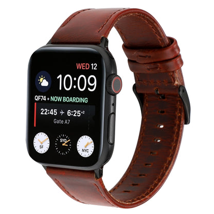 For Apple Watch Series 7 45mm / 6 & SE & 5 & 4 44mm / 3 & 2 & 1 42mm Oil Wax Crazy Horse Texture Genuine Leather Watch Band(Red-brown) by bashfashion
