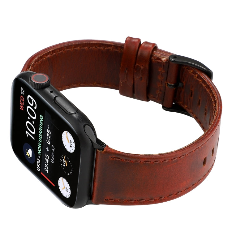 For Apple Watch Series 7 45mm / 6 & SE & 5 & 4 44mm / 3 & 2 & 1 42mm Oil Wax Crazy Horse Texture Genuine Leather Watch Band(Red-brown) by bashfashion