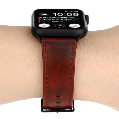 For Apple Watch Series 7 45mm / 6 & SE & 5 & 4 44mm / 3 & 2 & 1 42mm Oil Wax Crazy Horse Texture Genuine Leather Watch Band(Red-brown) by bashfashion