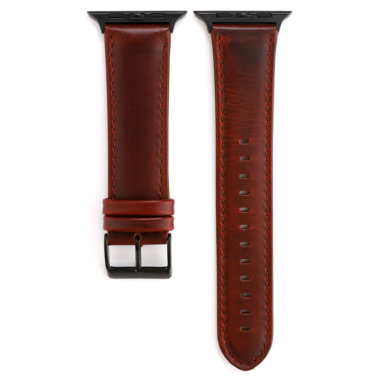 For Apple Watch Series 7 45mm / 6 & SE & 5 & 4 44mm / 3 & 2 & 1 42mm Oil Wax Crazy Horse Texture Genuine Leather Watch Band(Red-brown) by bashfashion